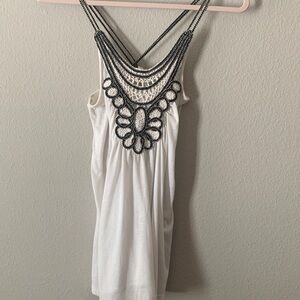 Love Notes White Tank Top with Black Beaded Design